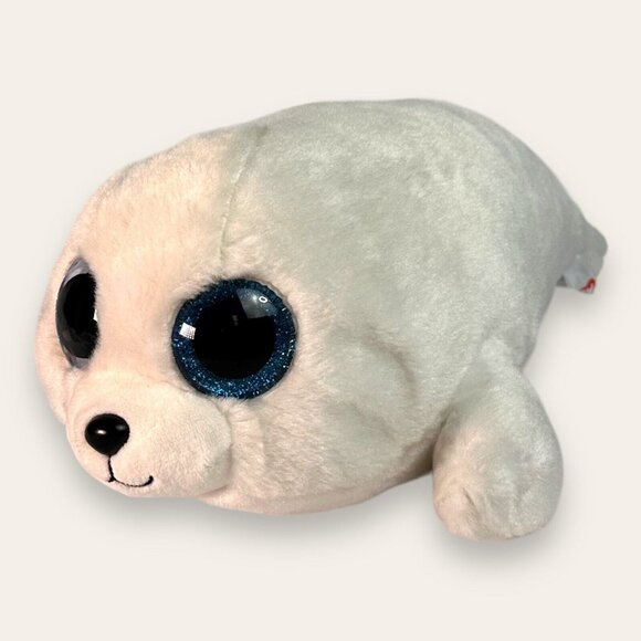 Ty Beanie Boo ICY White Seal PuP 12” 2016 Plush Blue Sparkling Eyes NWOT Mint - Picture 1 of 14